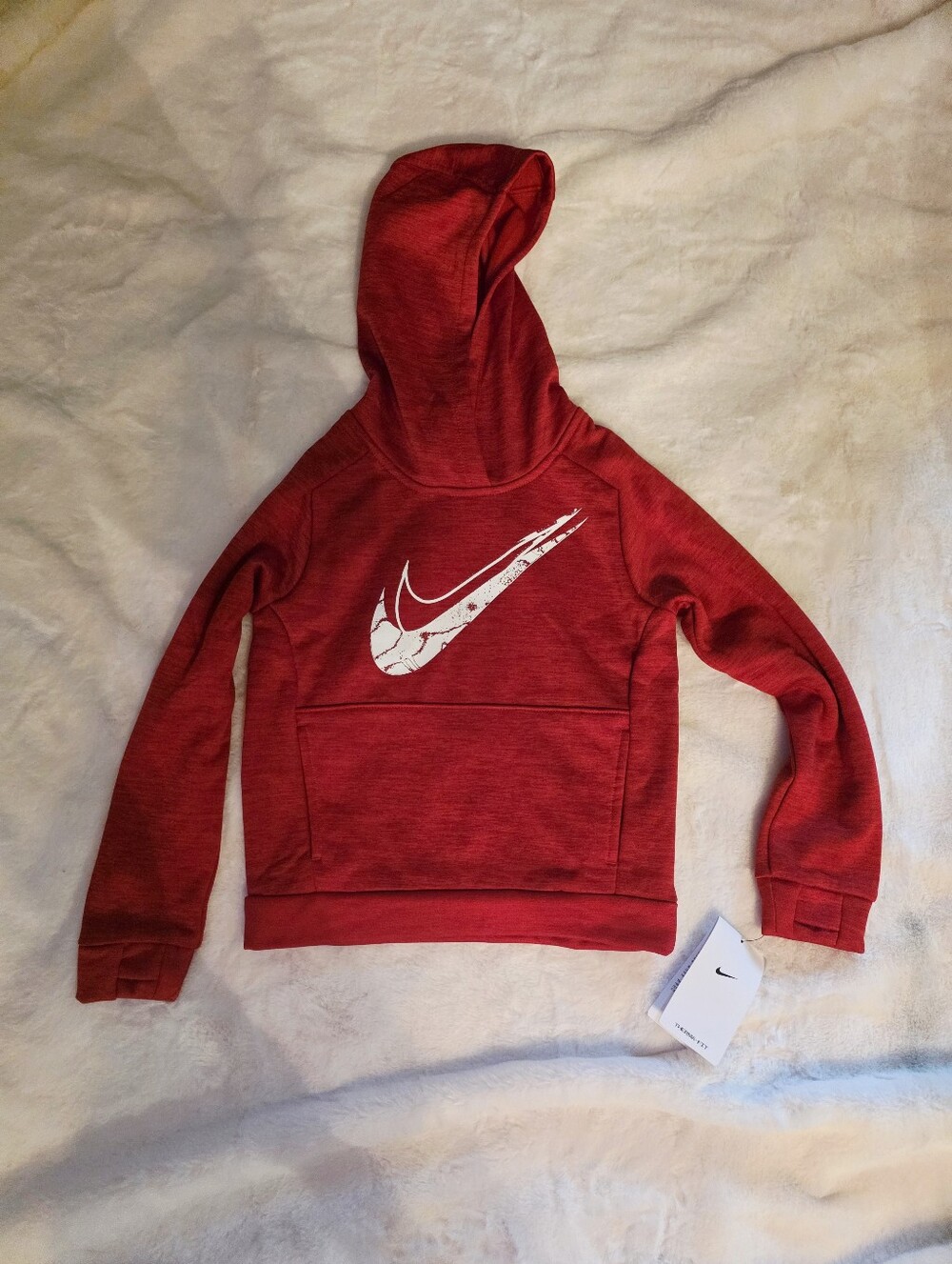 NWT Nike Boys Therma-FIT Hoodie Red Swoosh Pullover Size M 10/12